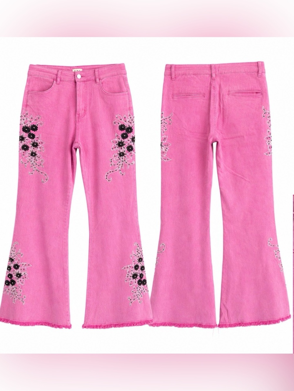 POL Pink High-Waist Denim Pant - Wild at Heart Retro - embroidered & embellished